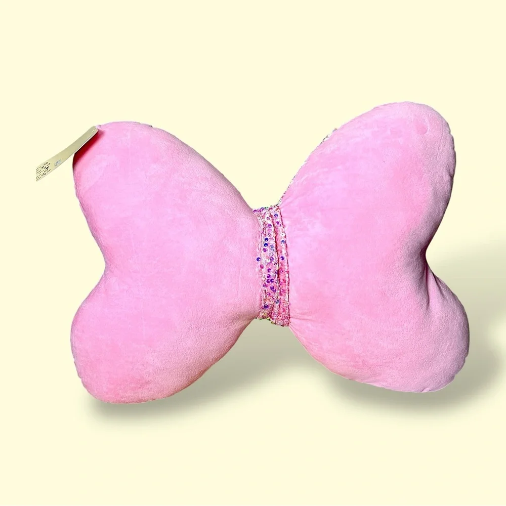 Cynthia Rowley Kids Pink Sequin Bow- Shaped Throw Pillow 20”